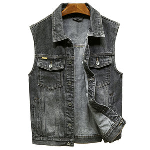 Chaleco Vaquero sin Mangas para Hombre, Estilo Lavado Ácido, Transpirable, Vintage, con Cuello Camisero y Cierre de Botones de Cuerno, 100% Algodón - Product Image 1