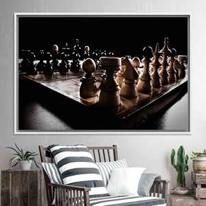 Tableau sur toile élégant à motif d'échecs - Décoration de bureau moderne, toile encadrée blanche - Product Image 1