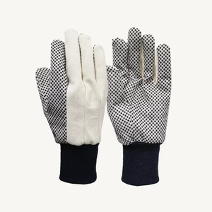 Gants en tissu de toile de coton vietnamien à haute adhérence, 2 à 3 couches, cousus, avec points en PVC (noir) - Product Image 2