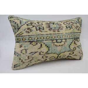 Vintage Pattern Wool Kantha Mosaic Paisley <b>Pillow</b> Beige Grape Patchwork 12x20 Inches Woven Technique - Product Image 2