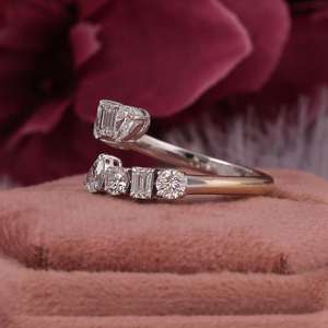 Multi Shape Lab Grown Diamond Bypass Style Ring, Prong Set CVD Diamond Wedding Ring, Lab Diamond Proposal Ring For <b>Girlfriend</b> - Product Image 6