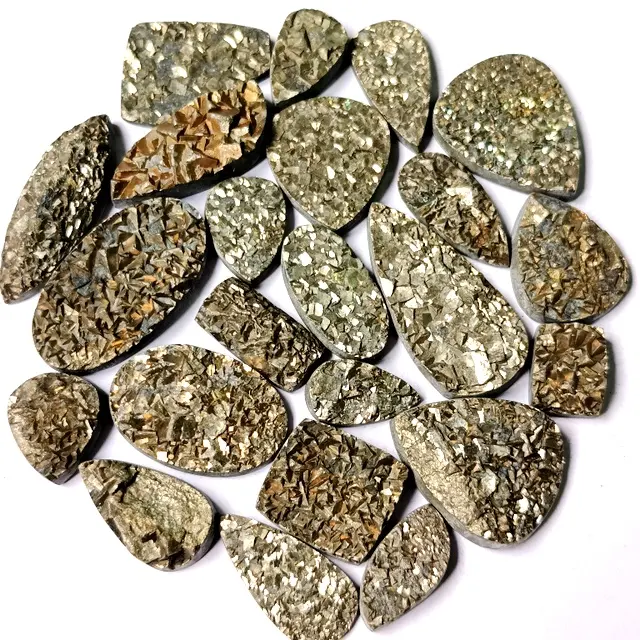 Pyrite druzy lỏng đá quý bán buôn nguyên Pyrite đá Loose Pyrite druzy tinh thể đá quý để làm đồ trang sức