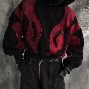 เสื้อฮู้ดดี้ปักลายแบบกำหนดเอง ระบายอากาศได้ดี ทรงหลวม สไตล์วินเทจ ผ้าปะติด ฮู้ดคู่ ปิดหน้า ทรงครอป ล้างสีแบบแอซิด แนวนินจา 100% - Product Image 3