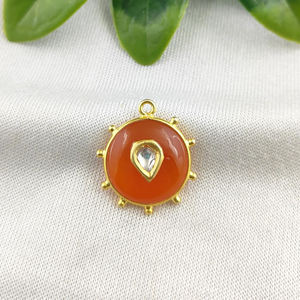 Piedra preciosa indio Polki CZ oro Vermeil 925 plata esterlina elegante bisel ajuste colgante hecho a mano Minakari Trabajo Mujer moda - Product Image 3