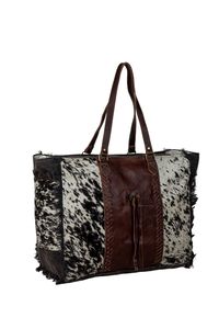 Bolso barril de cuero de vaca y cuero Genuino Hair-on-Hide Leather Handcrafted Western Style Durable Bucket Tote con correa ajustable - Product Image 3