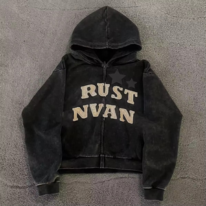 Nouvelle mode de sweats à capuche en molleton brodés pour hommes Logo personnalisé Streetwear en détresse pour le style délavé du soleil d'hiver - Product Image 2