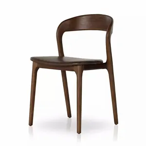 Nordic Style PU Leather Upholstered Solid Ash Wood Restaurant Dining Chair Wooden Dining Room Chair