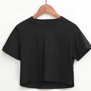 100% coton haut court t-shirts à manches courtes solide haut court col rond ample Baggy décontracté entraînement femmes haut court t-shirts - Product Image 2