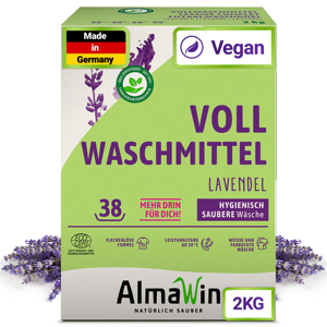 Detergente en Polvo para Ropa AlmaWin Brand Highlight, Aroma Lavanda, 2 kg - 38 Lavados, Potenciador de Lavado Vegano para Temperaturas de 30 a 95 Grados Celsius - Product Image 1