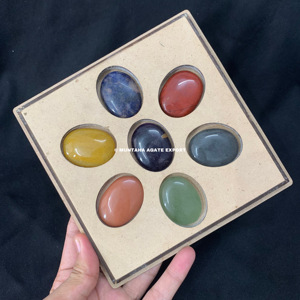 Chakra <b>Set</b> With Wooden Box Chakra <b>Sets</b> in Oval Shape Wholesale 7 Chakra Stone <b>Set</b> With Customizable Gift Box - Product Image 2