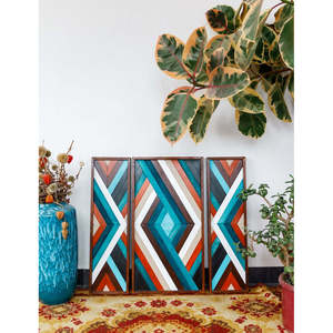 Modern Geometric Wood Mosaic Boho <b>Art</b> <b>Set</b> <b>of</b> <b>3</b> Multi-Size Eye-Catching <b>Wall</b> Accents - Product Image 3