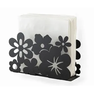 Modern Metal Napkin Holder Floral Design <b>Black</b> Home Decor Accessory Handmade Durable Irregular Shape 1 Piece - Product Image 3