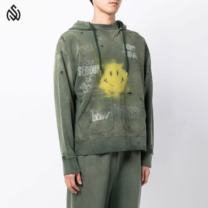 Sudadera con capucha personalizada lavada con ácido para hombre, Sudadera con capucha con parche desgastado y bordado desgastado - Product Image 6