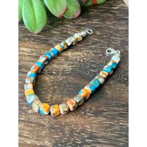 Handmade Beaded <b>Bracelet</b> with Southwest Mohave Turquoise & Sterling <b>Silver</b> for Gift Occasions - Product Image 4