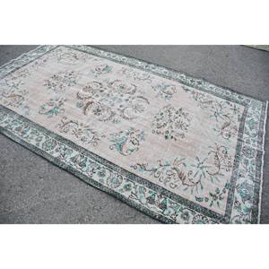 Tapis turc vintage Beige bleu patchwork tissage plat 5.8x9.6 pieds pour décor de salon matériau en laine avec support en latex 4m de largeur - Product Image 2