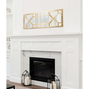 Modern Gold Leaf Finish Art Deco <b>Mirror</b> Patterned Overlay Design Glam Home Decor Accent <b>Tall</b> Square Wedding Decorative <b>Mirror</b> - Product Image 2