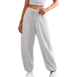Pantalon de survêtement pour femme d'hiver, taille haute élastique, pantalon ample avec poches, cordon de serrage ajustable à la cheville, 100% coton respirant - Product Image 6