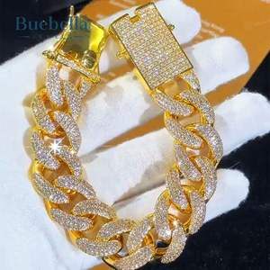 Hot Selling 18mm 18k Gold Plated VVS Moissanite Diamond Iced <b>Cuban</b> <b>Link</b> Bracelet - Product Image 2