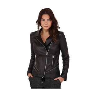 แจ็คเก็ตหนังแท้สไตล์เท่ห์สำหรับทุกเพศ ระบายอากาศได้ดี เป็นมิตรกับสิ่งแวดล้อม กันลม ติดกระดุม เหมาะสำหรับฤดูใบไม้ร่วงและฤดูหนาว ราคา OEM/ODM สำหรับผู้หญิง - Product Image 1
