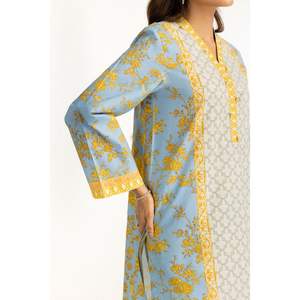 Conjunto de Dos Piezas para Mujer, Color Azul Cielo, Estampado Cambric, Diseño sin Cuello, Tela Crepé, Largo por Encima de la Rodilla, para Primavera/Verano - Product Image 2