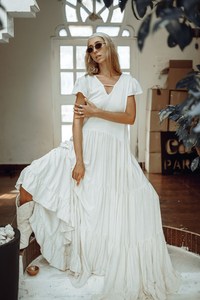 Robe longue florale sexy Vêtements pour femmes Robe de déesse Robe bohème maxi blanche naturelle Robe bohème Gypsy Festival Vêtements Cerem - Product Image 4