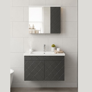 Ensemble de meubles de salle de bain mural avec armoire miroir et lavabo en céramique inclus pour les projets de construction d'hôtels et d'appartements - Product Image 3