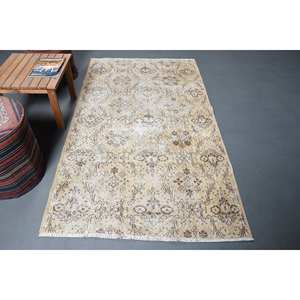 Alfombra de lana Beige Vintage, alfombra de felpa rectangular de área grande, diseño de retazos hecho a mano, respaldo de látex para habitación de pasillo, 3,8x6,6 pies - Product Image 1