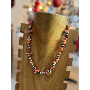 Collier Navajo en argent sterling et perles d'huîtres rouges/oranges pour occasions spéciales - Product Image 2