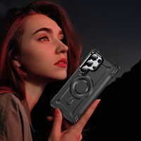 Coque de téléphone robuste antichoc en TPU+PC avec cadre d'appareil photo magnétique 2600 Gauss, support intégré et compatible charge sans fil