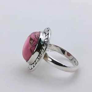 Pink Copper Turquoise <b>Ring</b>, 925 Sterling <b>Silver</b> Boho <b>Statement</b> Jewelry - Product Image 3
