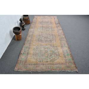 Tapis Turc Vintage Beige Vert 4.4 X 11.3ft Grande Surface Patchwork Design Laine Seagrass Matériel Latex Support pour Couloir Chambre - Product Image 1