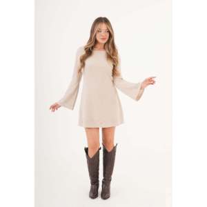 Vestido Midi Lustrin para Mujer, Color Beige Piedra, Tejido de Punto Acanalado con Adornos, Ropa de Moda Elegante al por Mayor para Uso Diario - Product Image 6