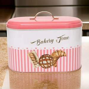 Caja de pan de Metal con fondo de línea rosa de 178x338x200mm con asa 9.8L Almacenamiento y contenedor de alimentos - Product Image 5