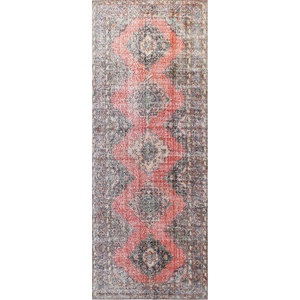 Tapis en laine rouge et orange vintage, noué à la main, grand motif médaillon pour salon ou couloir - Pae-124 pour adolescents - Product Image 1