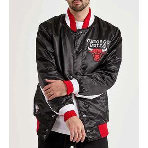 Veste de baseball en satin à panneaux personnalisés avec logos brodés, veste universitaire bombardier de sport unisexe pour hommes et femmes - Product Image 2