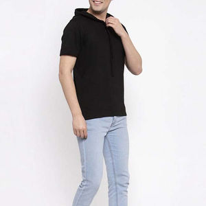 Sudadera con capucha de manga corta de algodón con logotipo personalizado para hombre con estampado de patrón sólido Ropa de gimnasio para sudaderas con capucha de invierno - Product Image 4