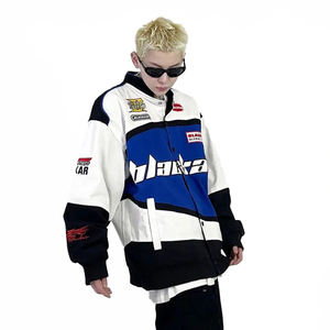 แจ็คเก็ตหนังสไตล์สตรีทแวร์ล่าสุด ดีไซน์หลวมแบบนักแข่ง ดีไซน์ Y2K ปักโลโก้วินเทจ แจ็คเก็ตมอเตอร์ไซค์ - Product Image 6