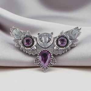 Handmade Sterling Silver Amethyst <b>Owl</b> Pendant Halloween Children's <b>Jewelry</b> Gemstone Necklace Gift Wholesale High Quality Unique - Product Image 5