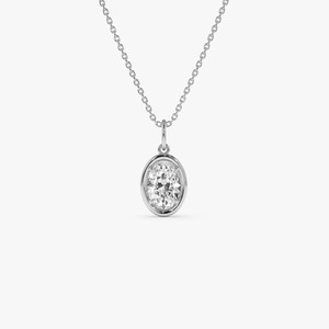 Collier pendentif ovale classique raffiné en diamant de laboratoire 1,00 carat E-F VS avec chaîne en or 14K, idéal pour le quotidien, bijou raffiné, cadeau - Product Image 2