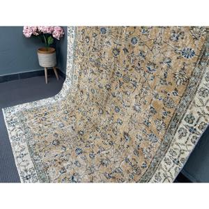 4.9x8.2 ft Rug, Vintage Turkish Rug, <b>Brown</b> Polka dot <b>Wool</b> Rug - Product Image 3