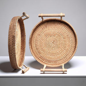 Vietnam Plateaux ronds en bambou faits à la main Plateau de service écologique avec motif en rotin pour hôtel et restaurant-SR2036 - Product Image 2