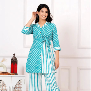 Ensemble de pantalons kurti en coton de qualité supérieure indien traditionnel prêt à l'emploi de qualité supérieure pour femmes - Product Image 1