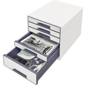 Leitz WOW CUBE 5-Drawer <b>Box</b> DIN A4 <b>Polystyrene</b> White Housing with Grey/White Drawers Desktop & Drawer Organizer - Product Image 3