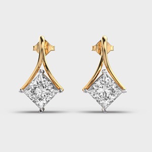 ต่างหูเพชรทรงปรินเซสคัท ทอง 14K สีเหลือง/ขาว/โรสโกลด์ ดีไซน์ทรงหยดน้ำทันสมัย - Product Image 6