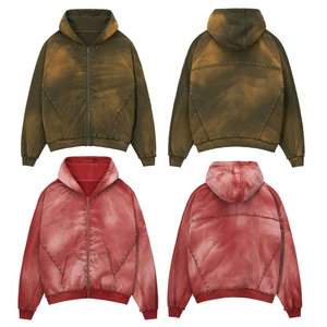 Custom Men's 460gsm Heavyweight Vintage Sun Fade Acid Wash Hoodie Oversized Pullover Distressed Zip Metal Solid Hooded - Product Image 3