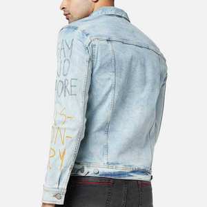 New Fashion Design High Quality Unisex Denim Jacket Winter <b>Stand</b> Collar Front Logo Wholesale Price Custom Made - Product Image 3