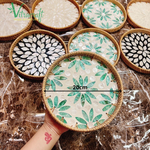 Bandeja de bambú y ratán con perlas incrustadas Productos hechos a mano de tamaño 20cm, productos perfectos hechos a mano, de artesanía de Vietnam - Product Image 6