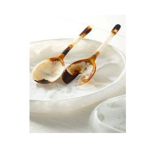 Ensemble de bol et cuillère en résine blanche faits à la main plat de service décoratif assiette à salade centre de table unique - Product Image 2