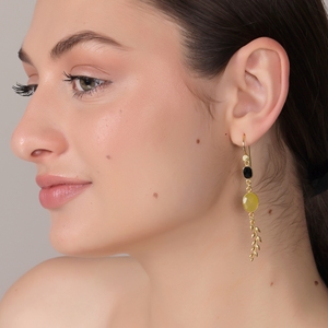 Vente en gros de boucles d'oreilles en jade jaune onyx noir en laiton pour femmes | Mariage à la mode en plaqué or 18 carats fait à la main | DUA Fournisseur B2B indien - Product Image 6