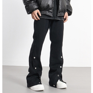 Customized Acid Wash Men's Streetwear Jogger <b>Pant</b> Distressed Cotton Sweatpants Button Side Flared Wide Leg Mid Waist Baggy Style - Product Image 2